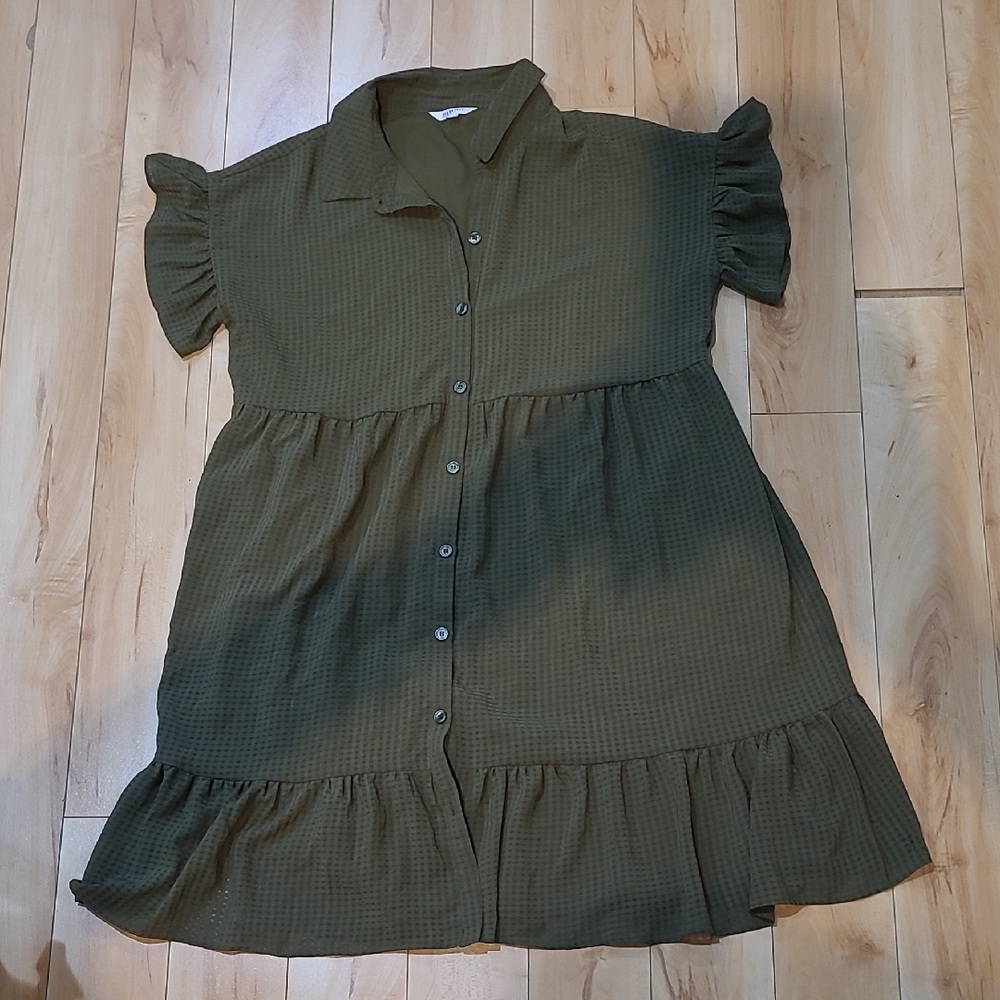 Olive Green Ruffle Sleeve Dress